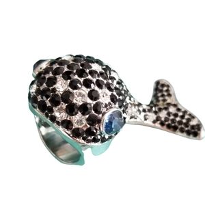 Oversized Rhinestone Whale Statement Ring